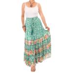 Green and Ivory Paisley Tiered Maxi Skirt