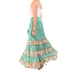 Green and Ivory Paisley Tiered Maxi Skirt