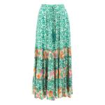 Green and Ivory Paisley Tiered Maxi Skirt