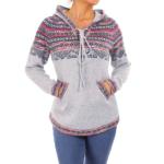 Light Grey Fair Isle Hooded V Neck Jumper