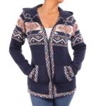 Navy Blue Aztec Zip up Hooded Cardigan