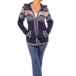 Navy Blue Aztec Zip up Hooded Cardigan