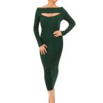 Dark Green Cable Knit off the Shoulder Dress