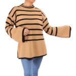 Camel and Black Striped Bell Sleeve Jumper