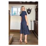 Navy Blue Spot Print Fit and Flare Flutter Sleeve Dress