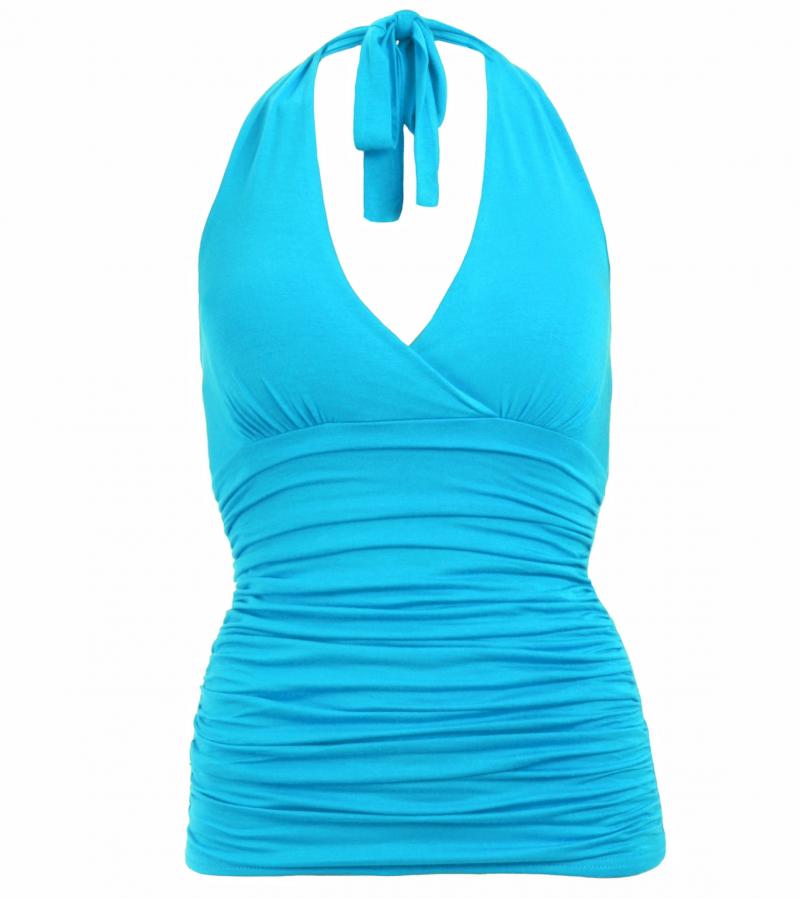 Turquoise Figure Hugging Halter Neck Top