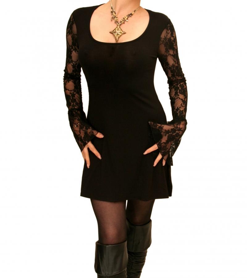 Black Lace Bell Sleeve Tunic Top