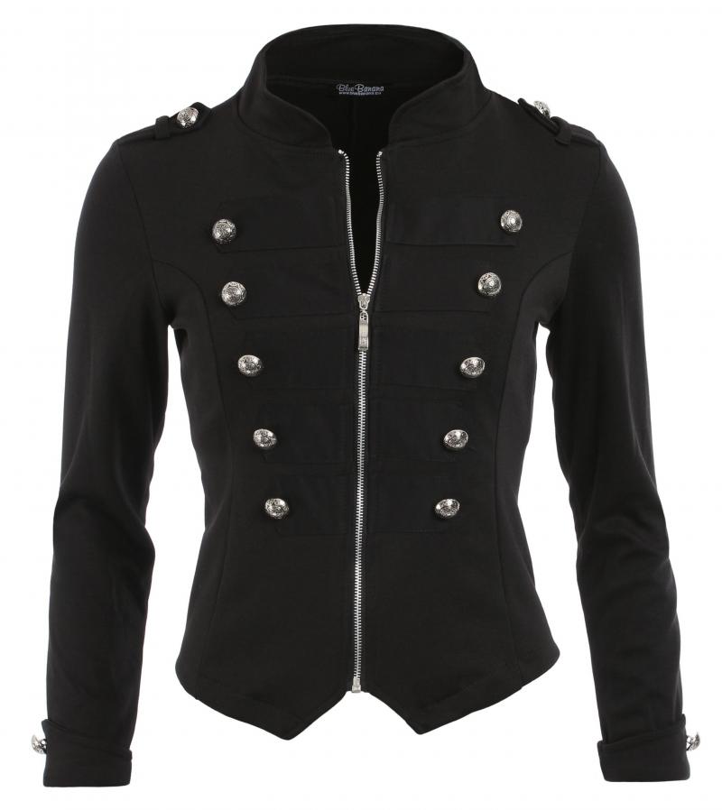 Black Zip Up Stretchy Military Jacket