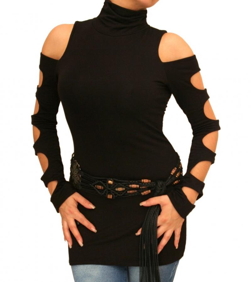 Black Cut Out Roll Neck Top