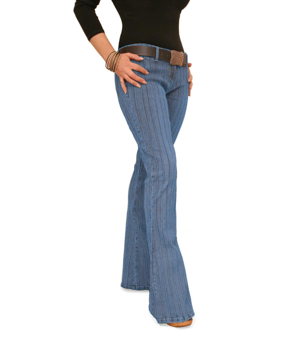 Blue Ribbed Super Stretchy Flared Jeans