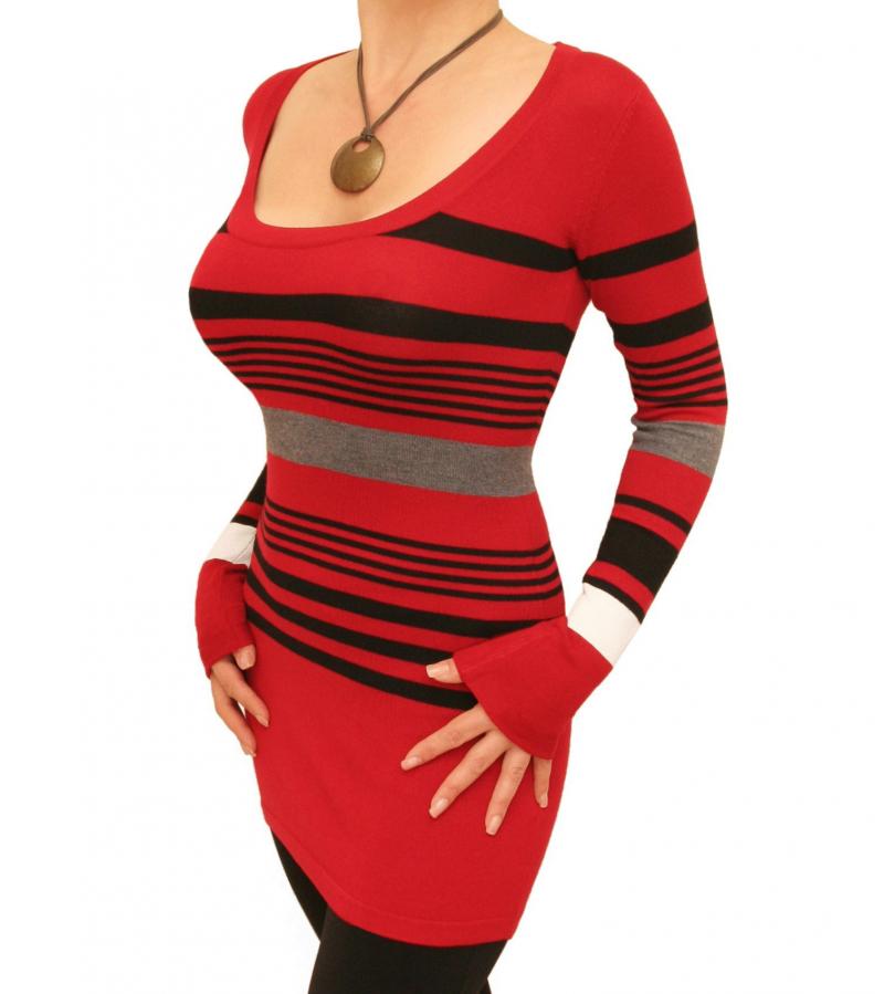 Red Striped Scoop Neck Jumper