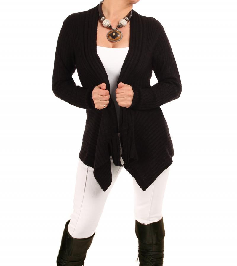 Black Ribbed Waterfall Cardigan