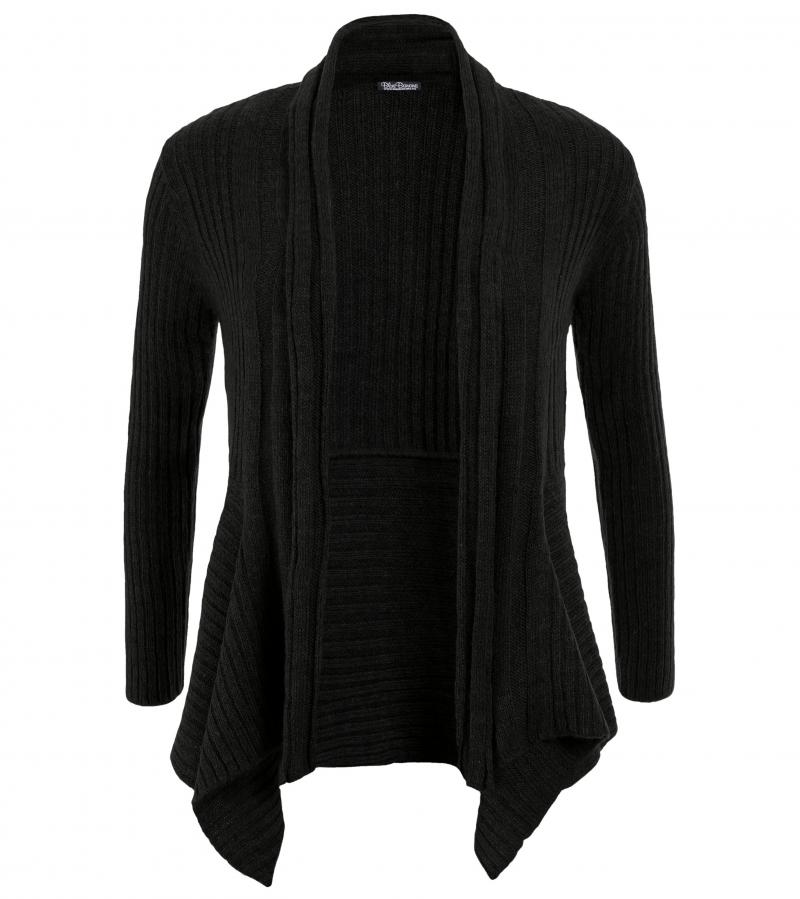 Black Ribbed Waterfall Cardigan