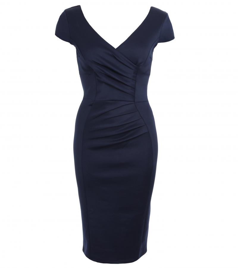 Navy Blue V Neck Fitted Shift Dress