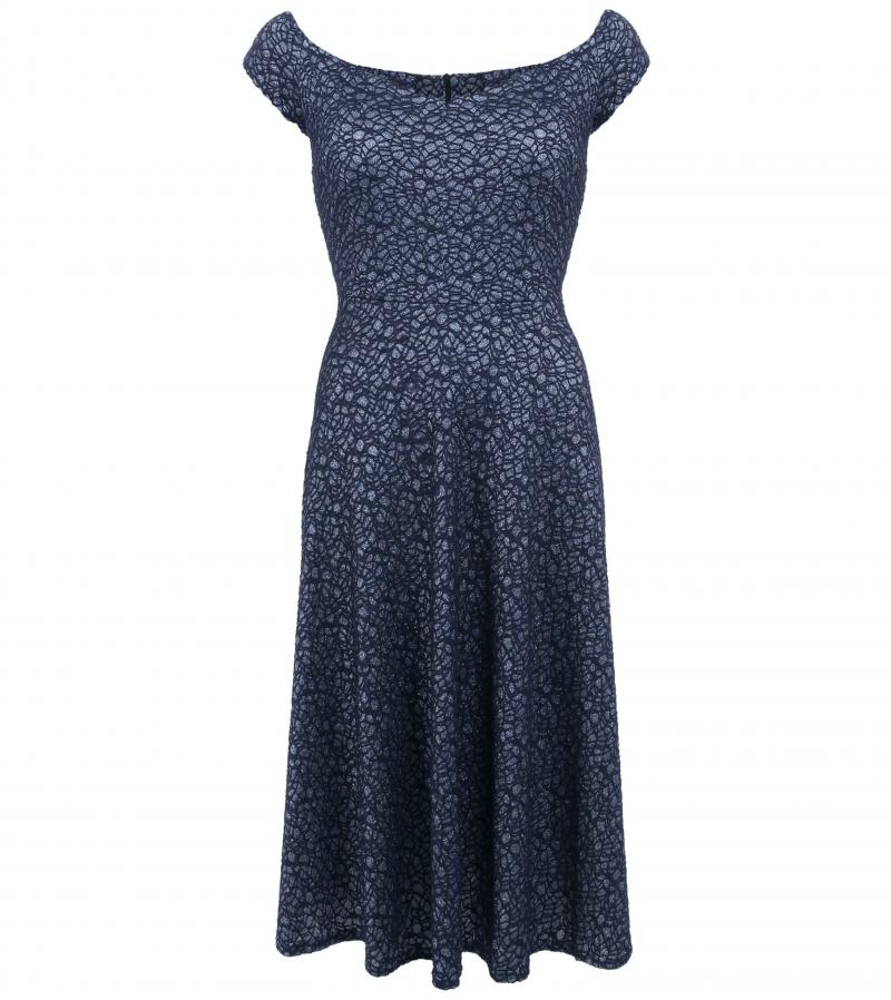 Navy Blue Sparkly Fit and Flare Dress