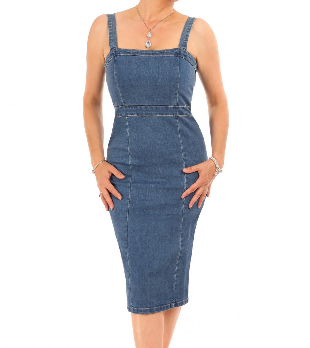 Blue Denim Zip Up Stretchy Dress