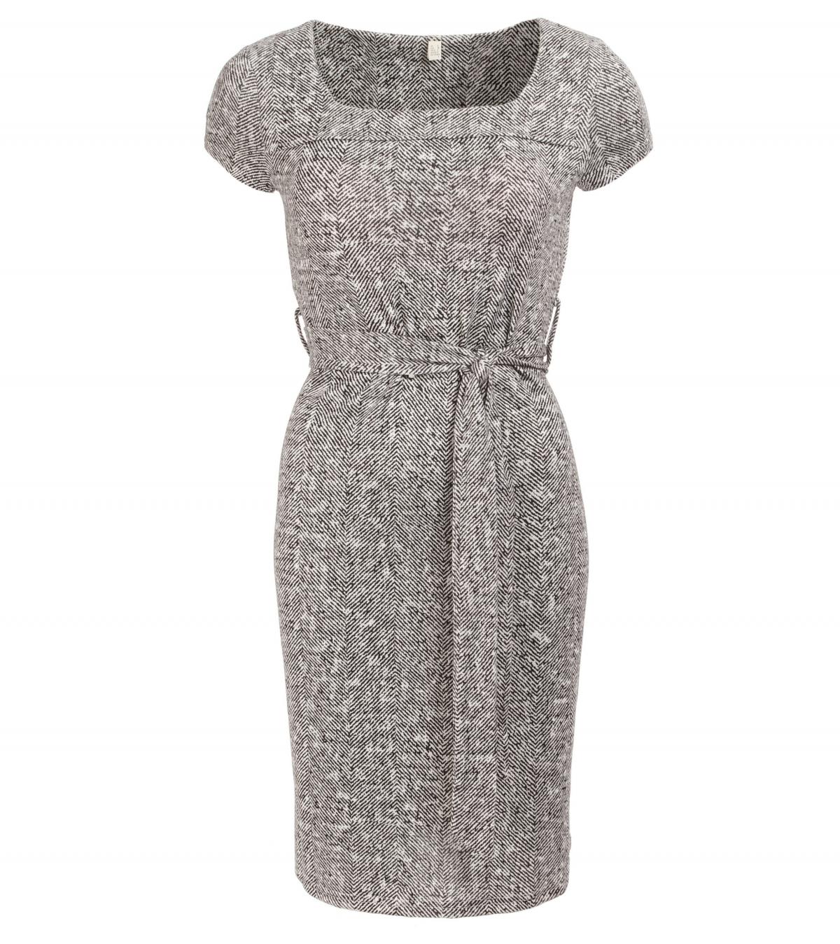 Grey Herringbone Print Shift Dress