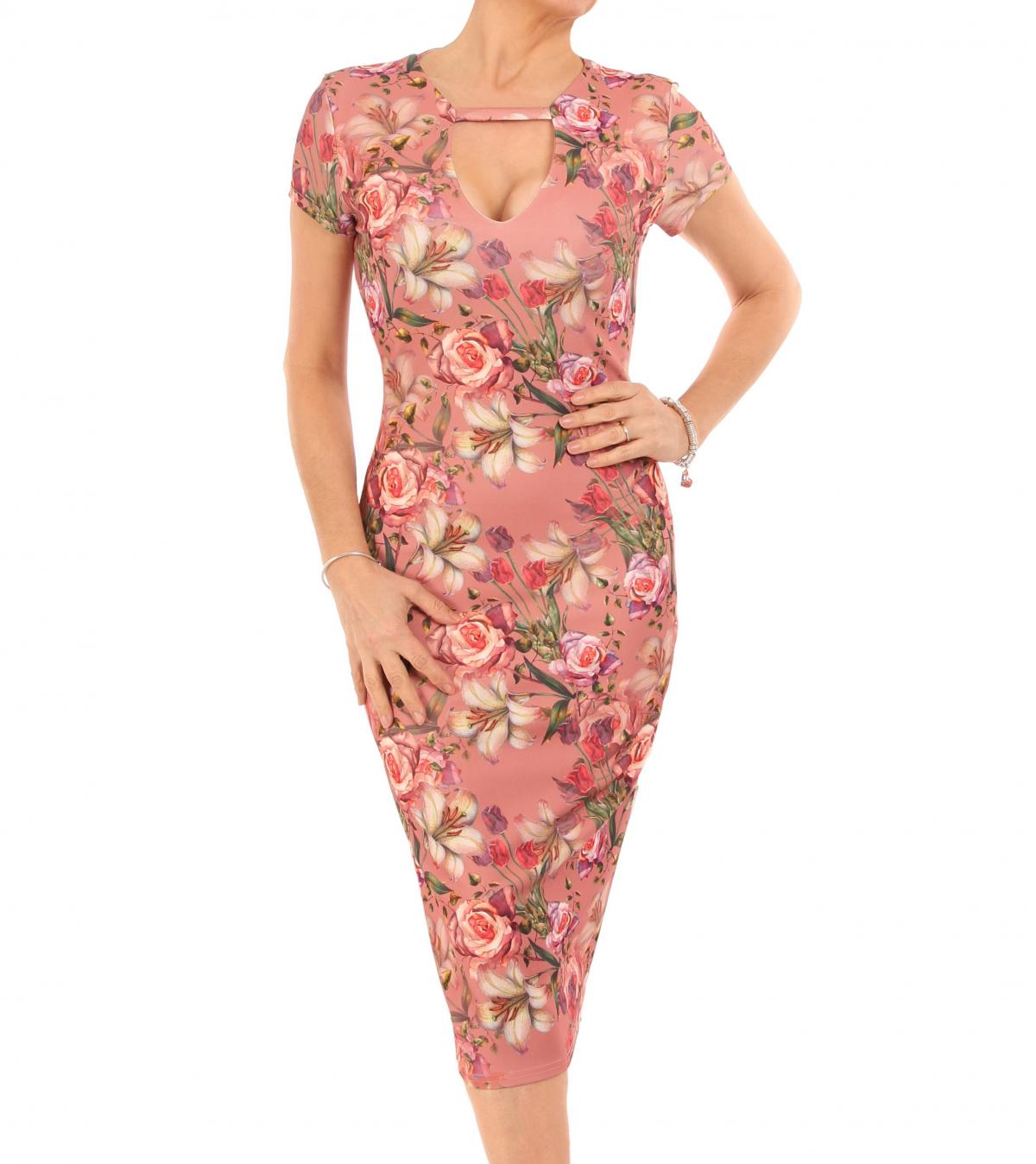 Pink Floral Print Midi Dress