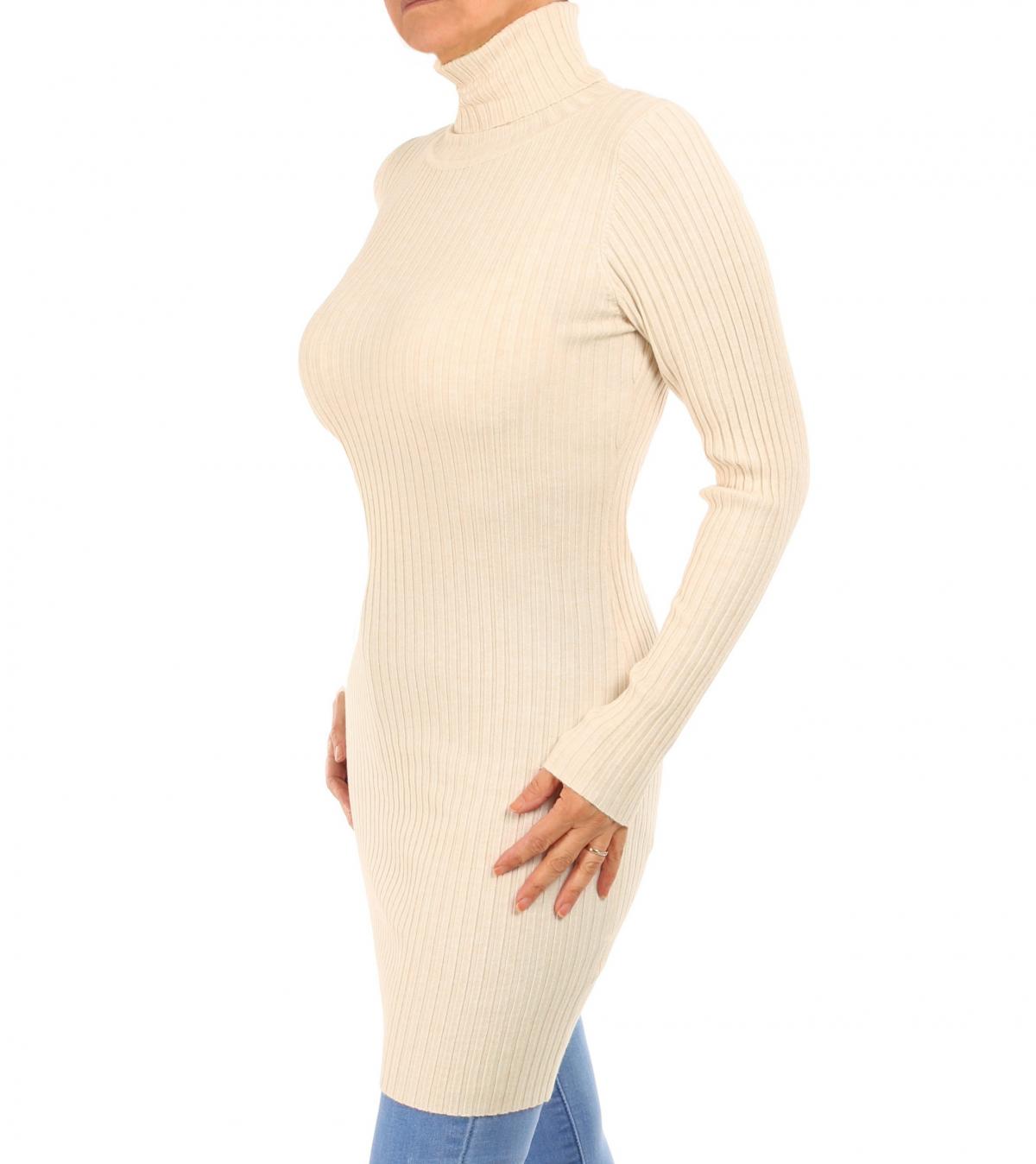 Oatmeal Ribbed Polo Neck Long Jumper