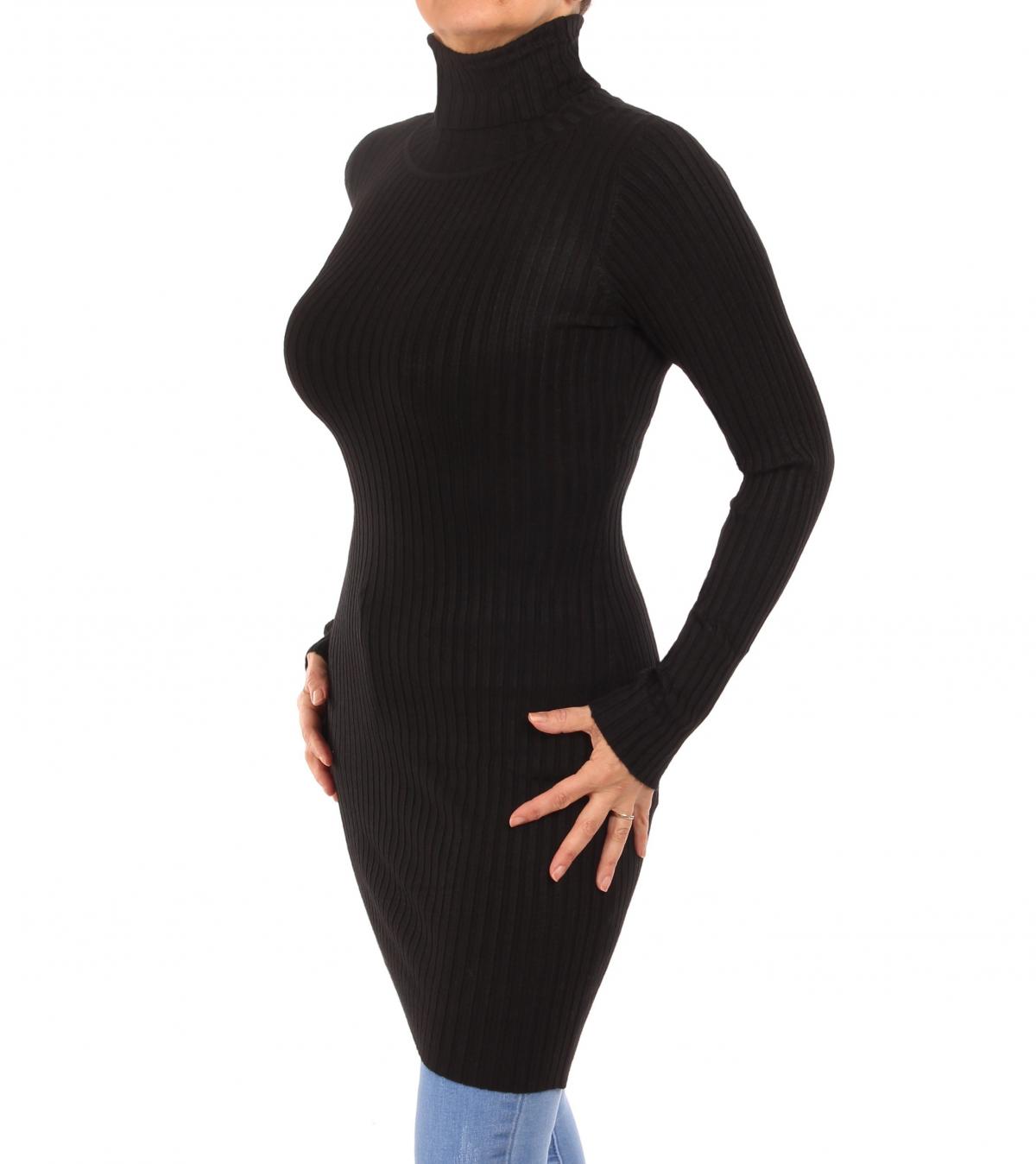 Black Ribbed Polo Neck Long Jumper